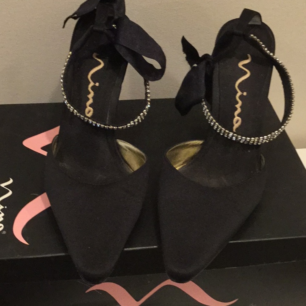 Nina black satin pumps